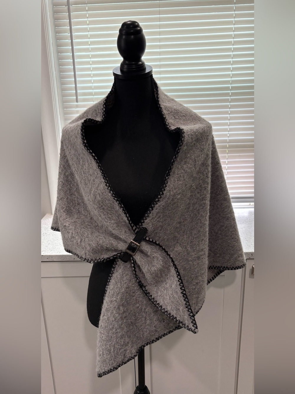 NWT Lulla Collection soft gray women's wrap sweater with decorative black trim